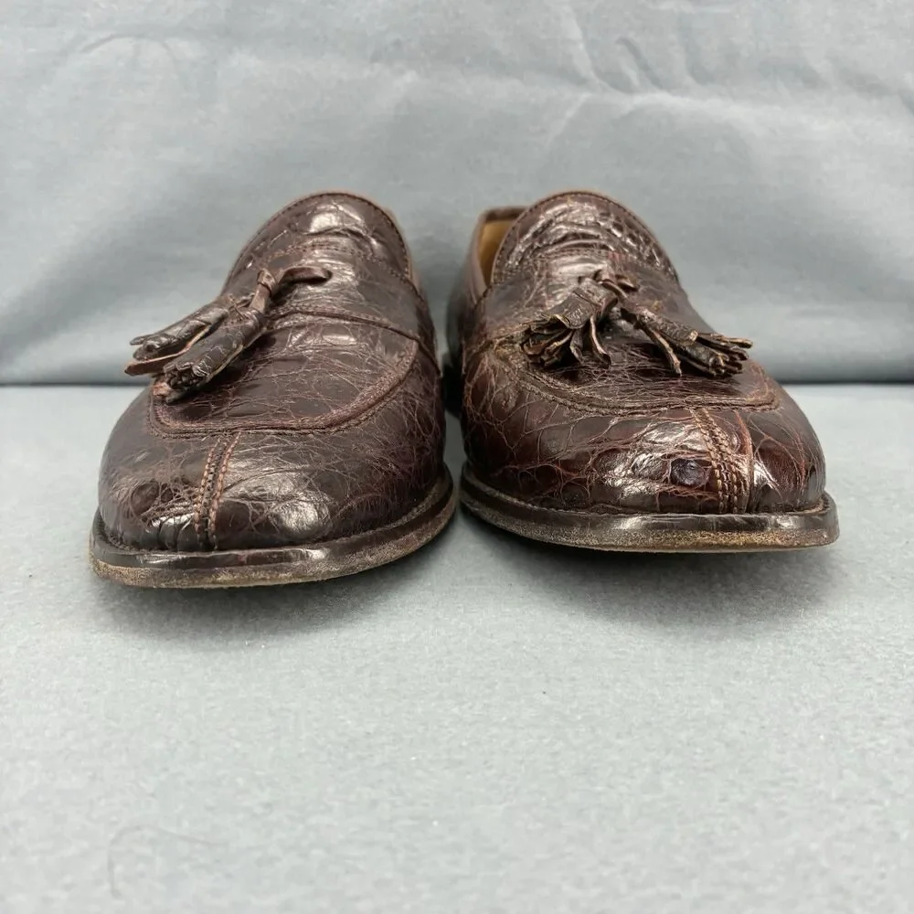 Zelli Genuine Crocodile Tassel Loafers Men’s 9.5M Brown Handmade Italy